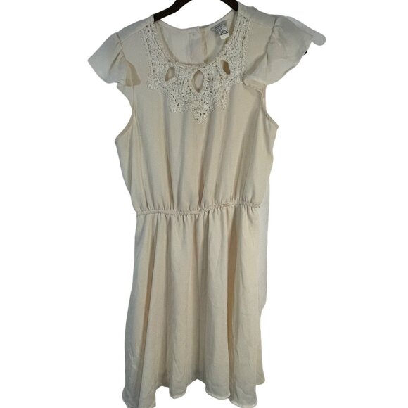 Forever 21 dress short sleeve lace button sheer band waist white medium READ - Picture 1 of 9